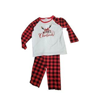 Bobora Christmas Pajama Set Red Plaid Merry Christmas Long Sleeve Medium